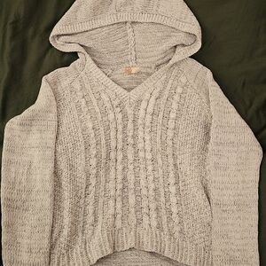 Sonoma Women's Gray V-Neck Hooded Sweater